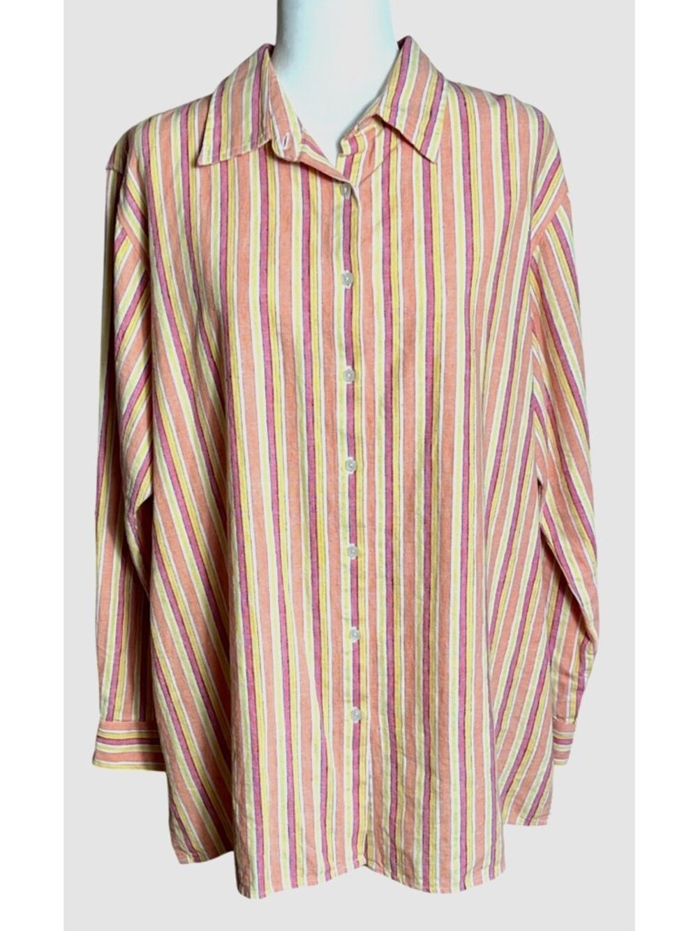 Kim Rogers Heavy Linen Shirt Button Stripe Tunic Capsule Coastal Summer Women 1X - Picture 1 of 11